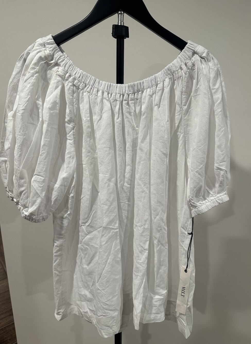 WILT White Off-the-Shoulder Elastic Puff Sleeve Cotton Blouse Size S
